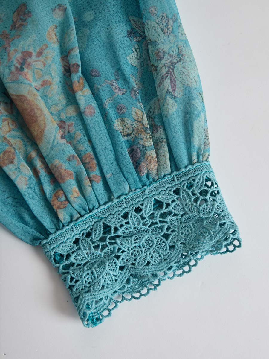 Vintage ethnic style floral lace blouse styled view