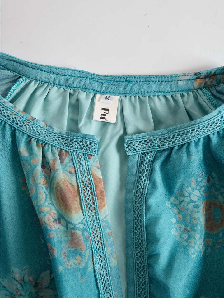 Vintage ethnic style floral lace blouse detail view