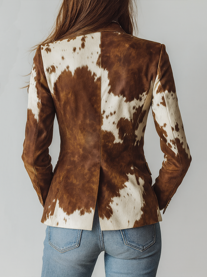 Cow print suede blazer side view