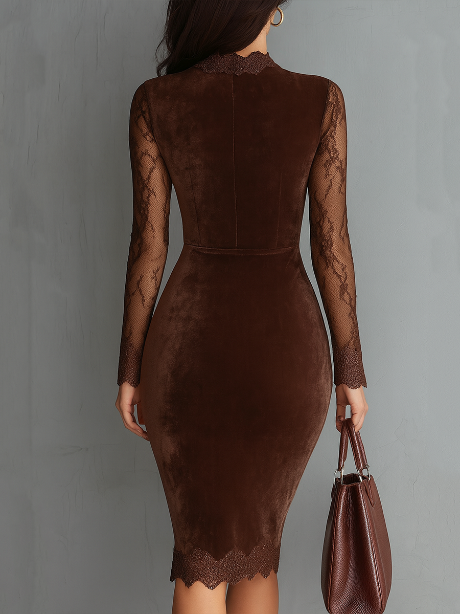 Velvet lace sleeves mini dress side view
