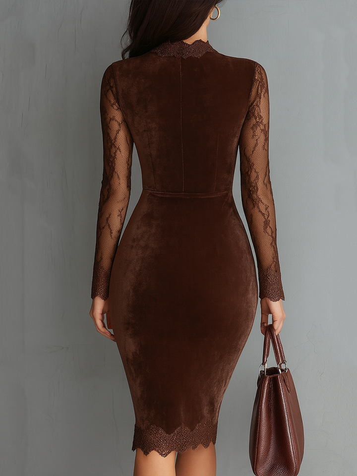 Velvet lace sleeves mini dress side view
