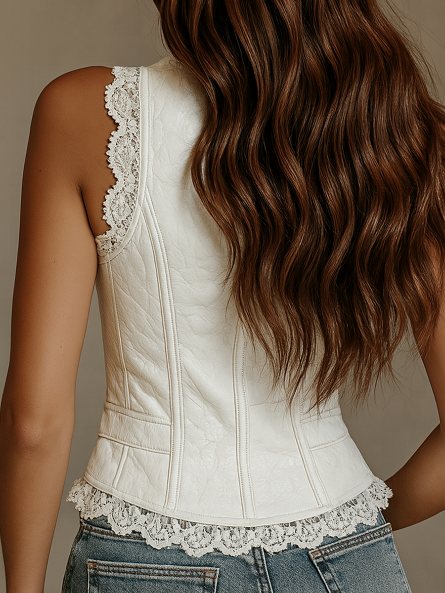 Faux leather lace vest texture detail