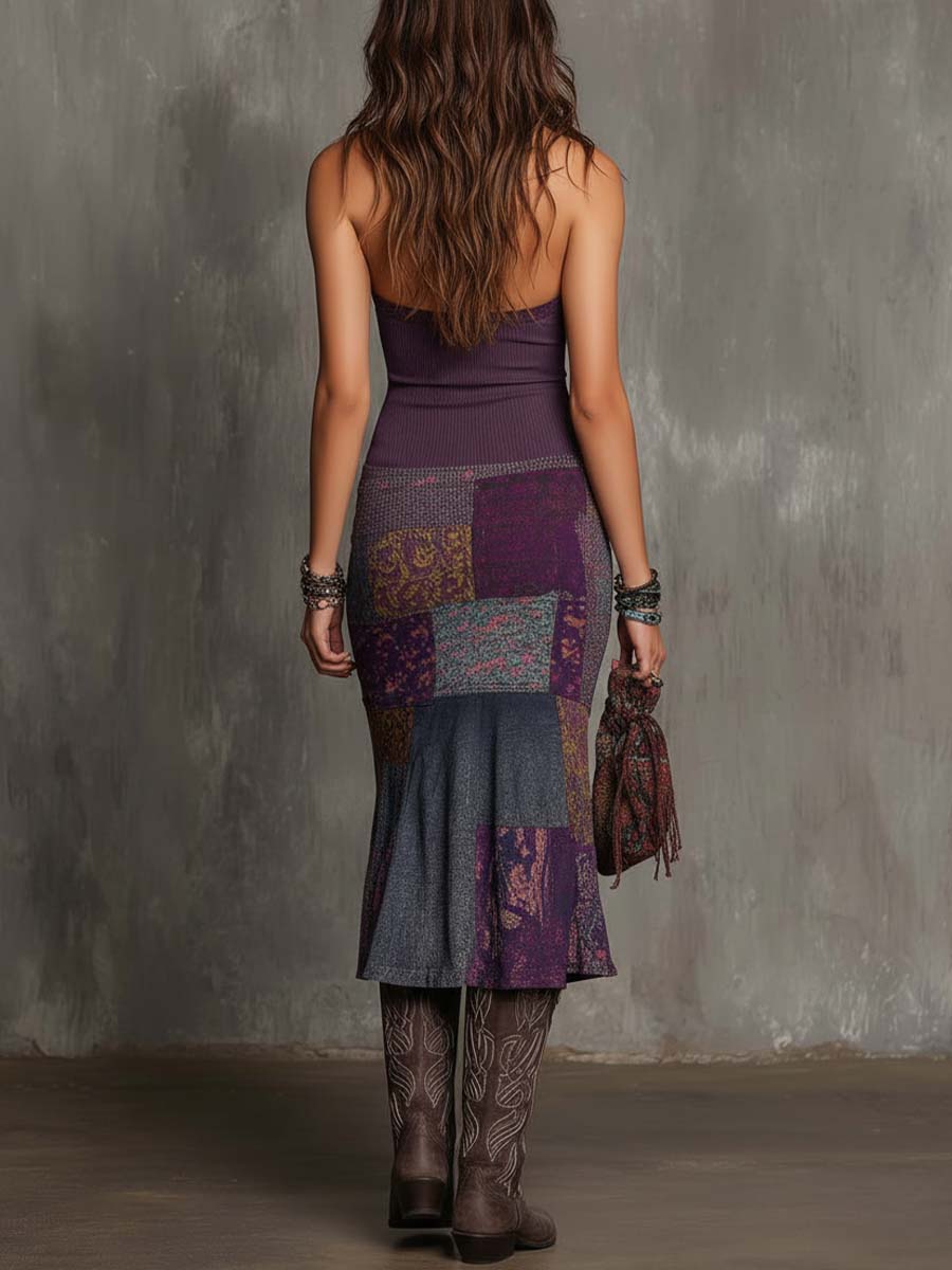 Floral patchwork halter midi detail close-up