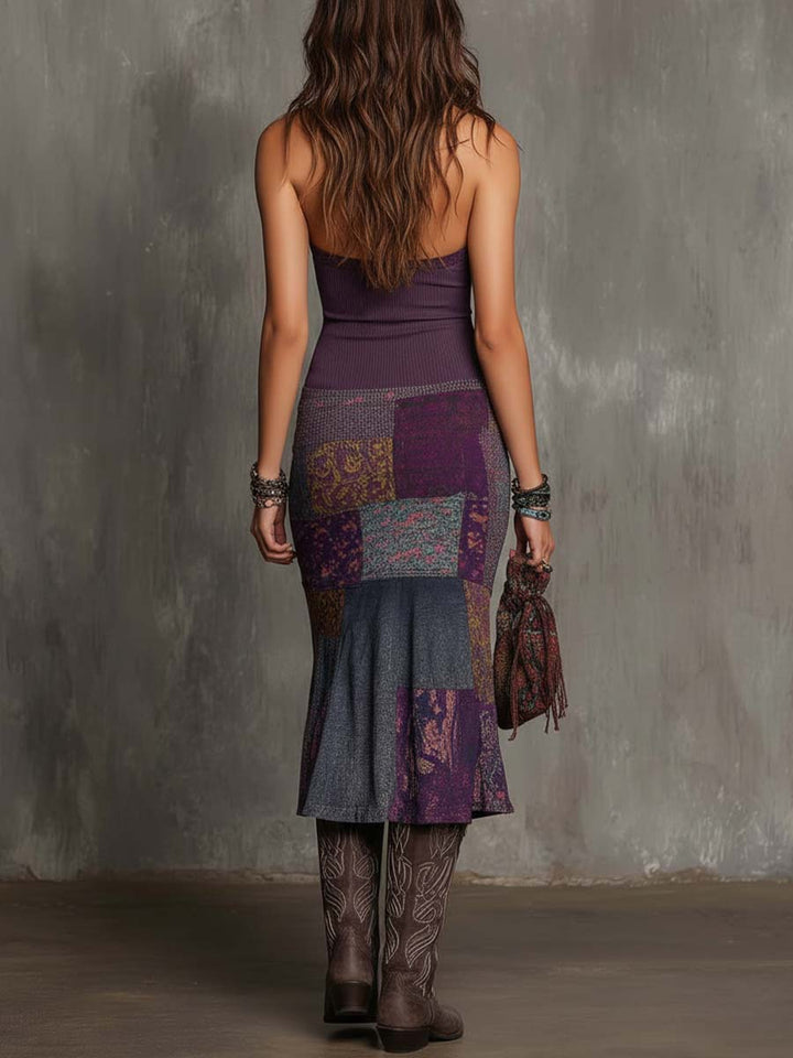 Floral patchwork halter midi detail close-up