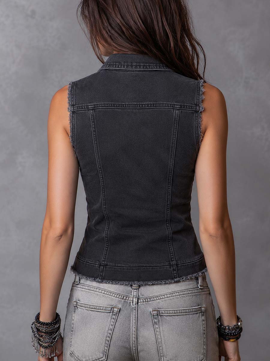 Vintage denim vest side view