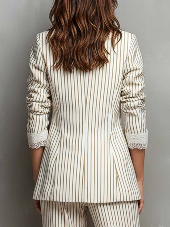 Short-sleeve striped lace blazer back view