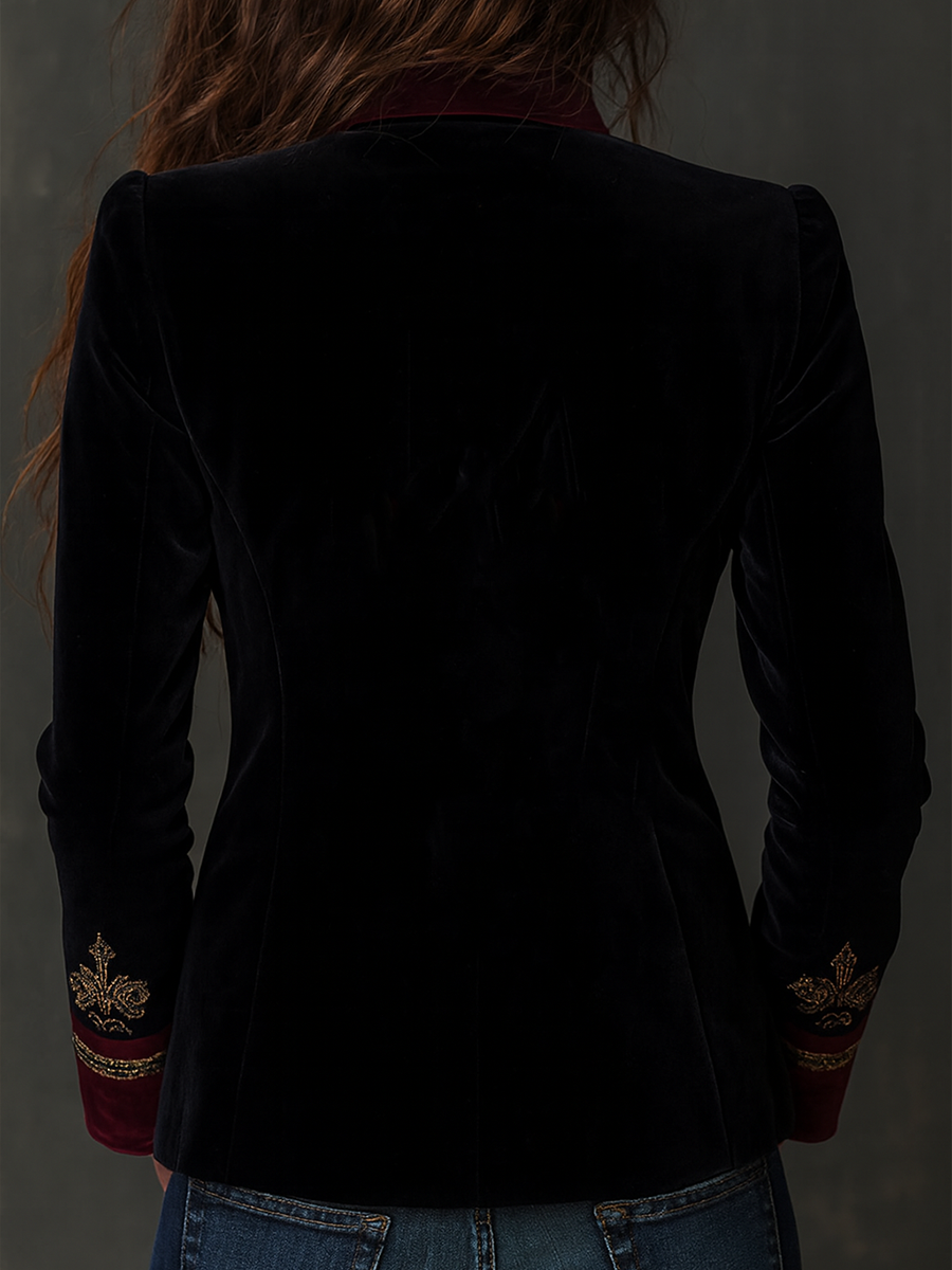 Baroque velvet blazer full length view