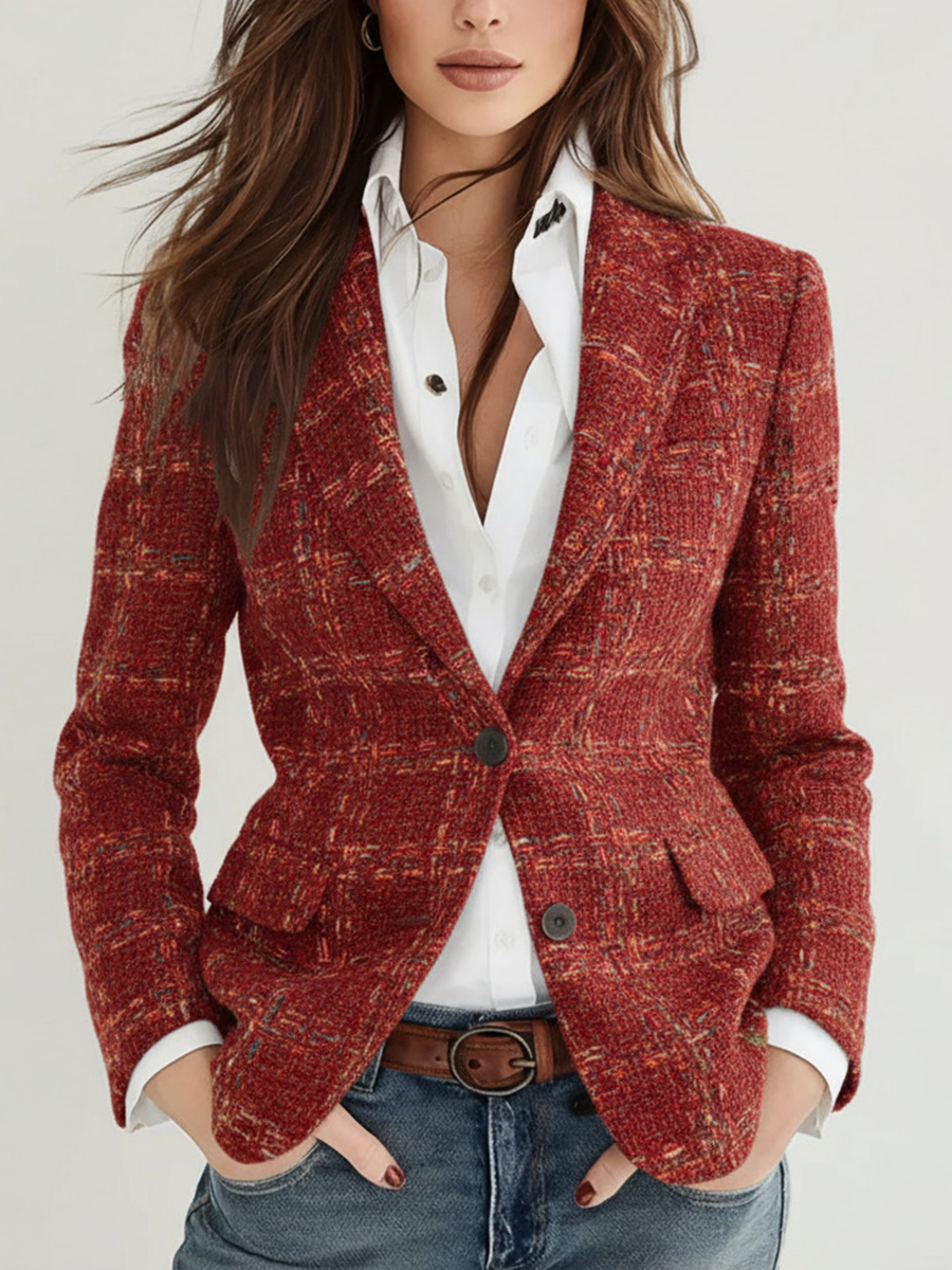 Plaid tailored blazer back view