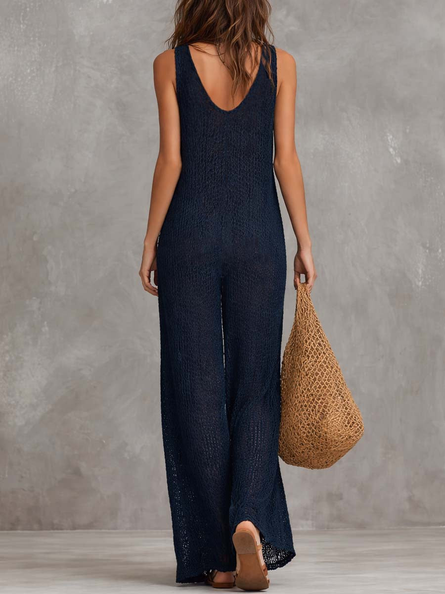 Vacation knitted jumpsuit detail close-up