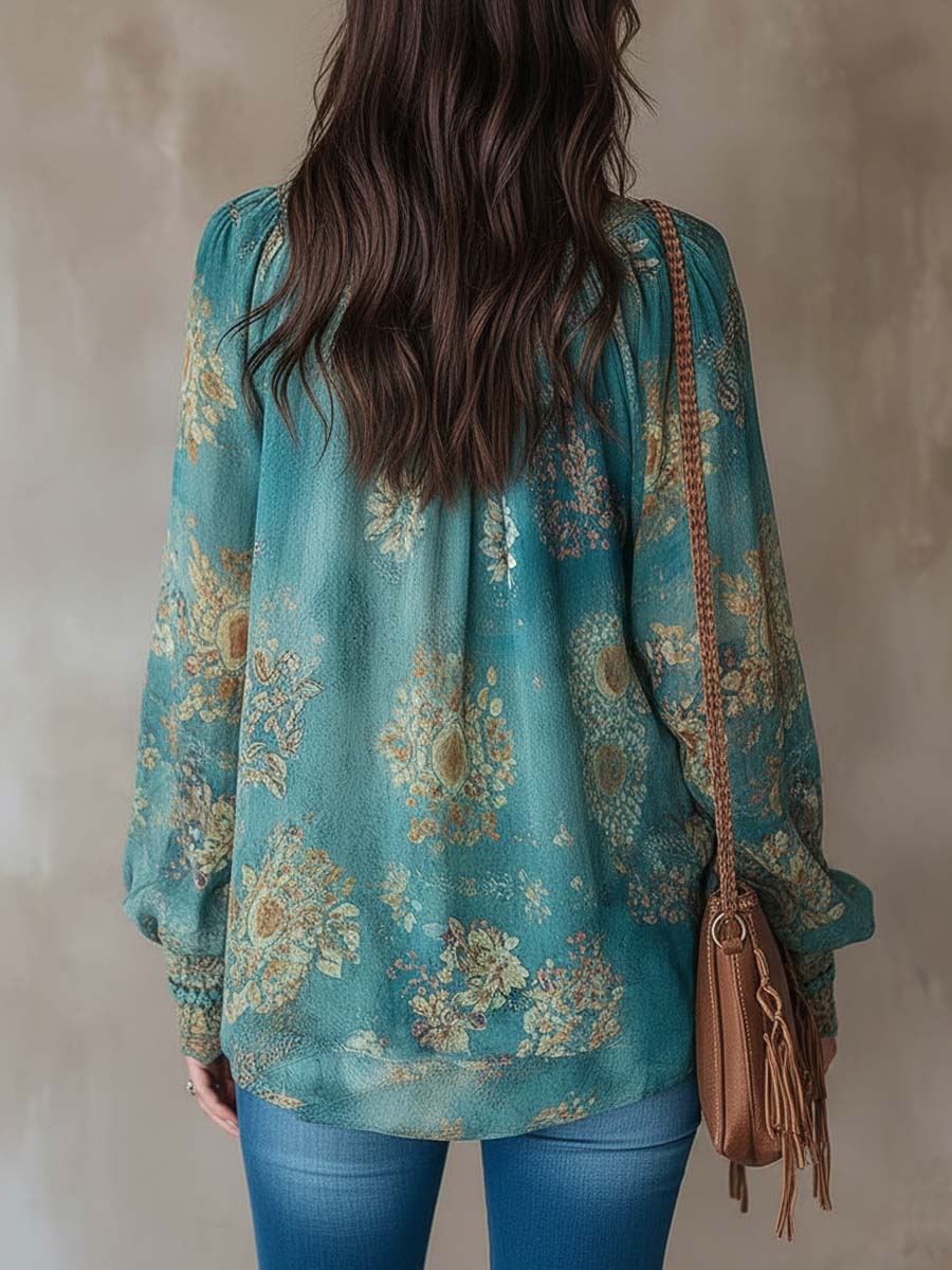 Vintage ethnic style floral lace blouse back view
