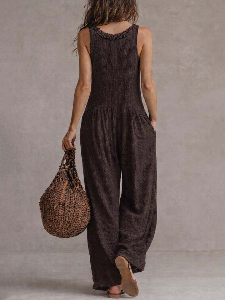 Ruffle neck knitted jumpsuit side view