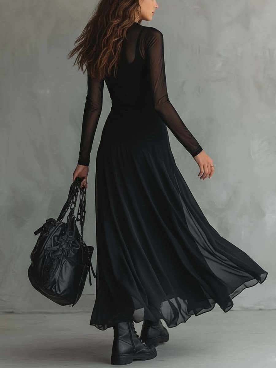 Sheer sleeves maxi dress side view