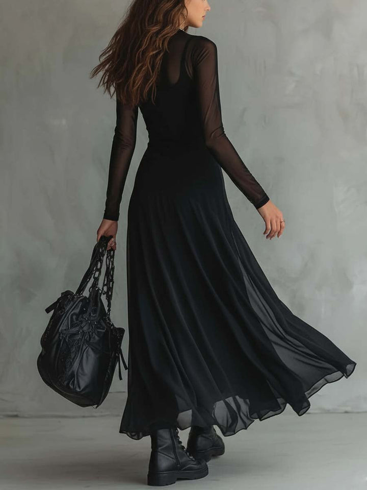 Sheer sleeves maxi dress side view