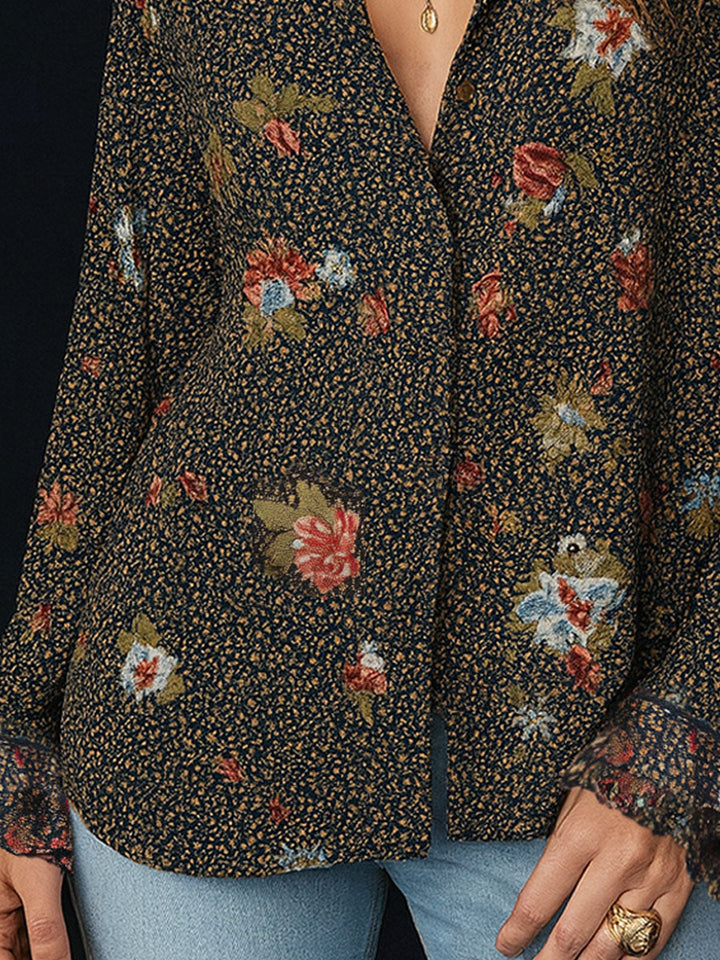 Floral ruffled sleeve blouse detail view