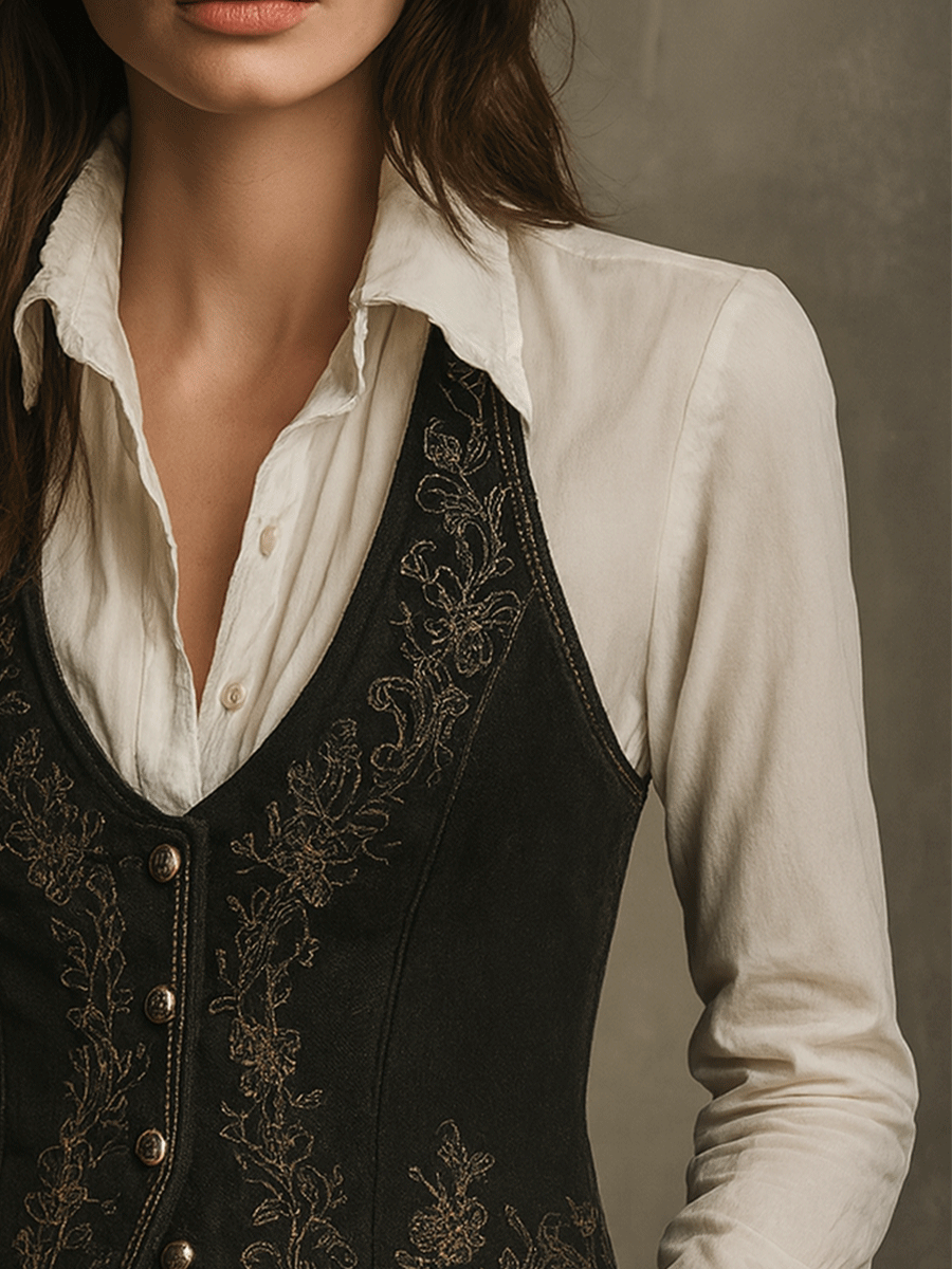 Embroidered velvet waistcoat back view