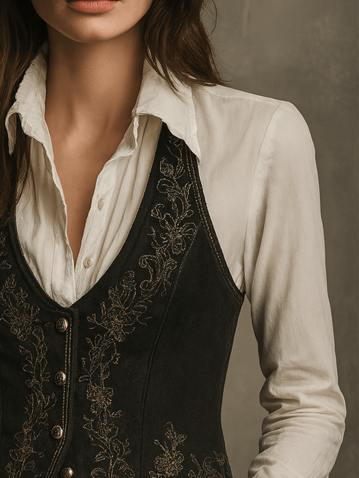 Embroidered velvet waistcoat back view