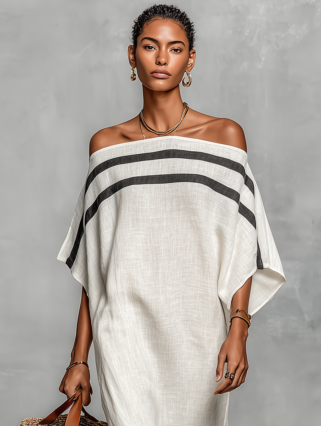 White Batwing Maxi Dress — close-up view