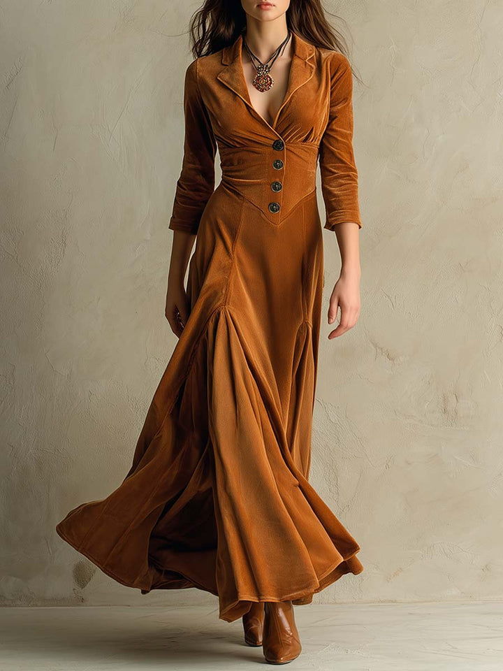 Elegant 70s style blazer velvet dress front view