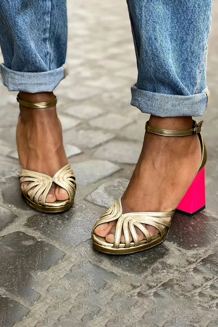 Contrasting Heel Sandals — front view