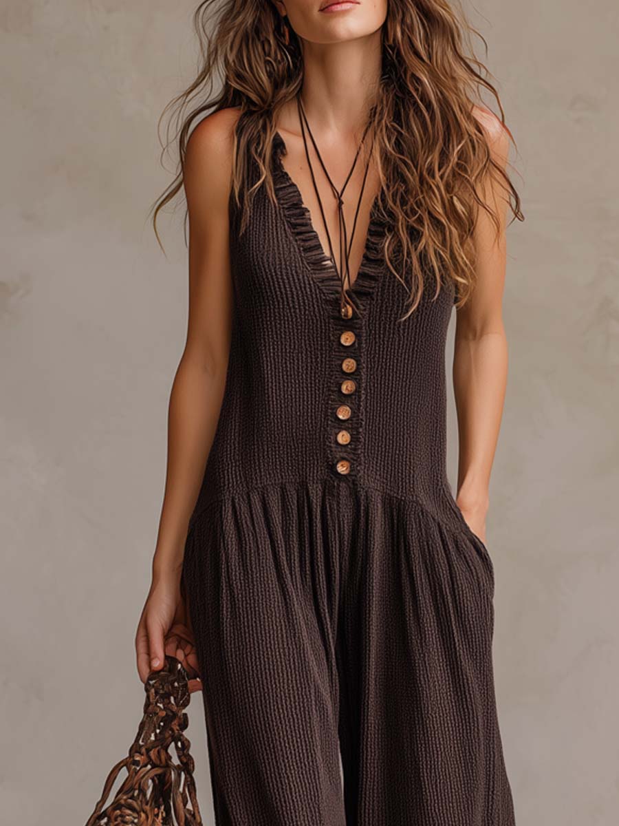 Knitted ruffle jumpsuit back view