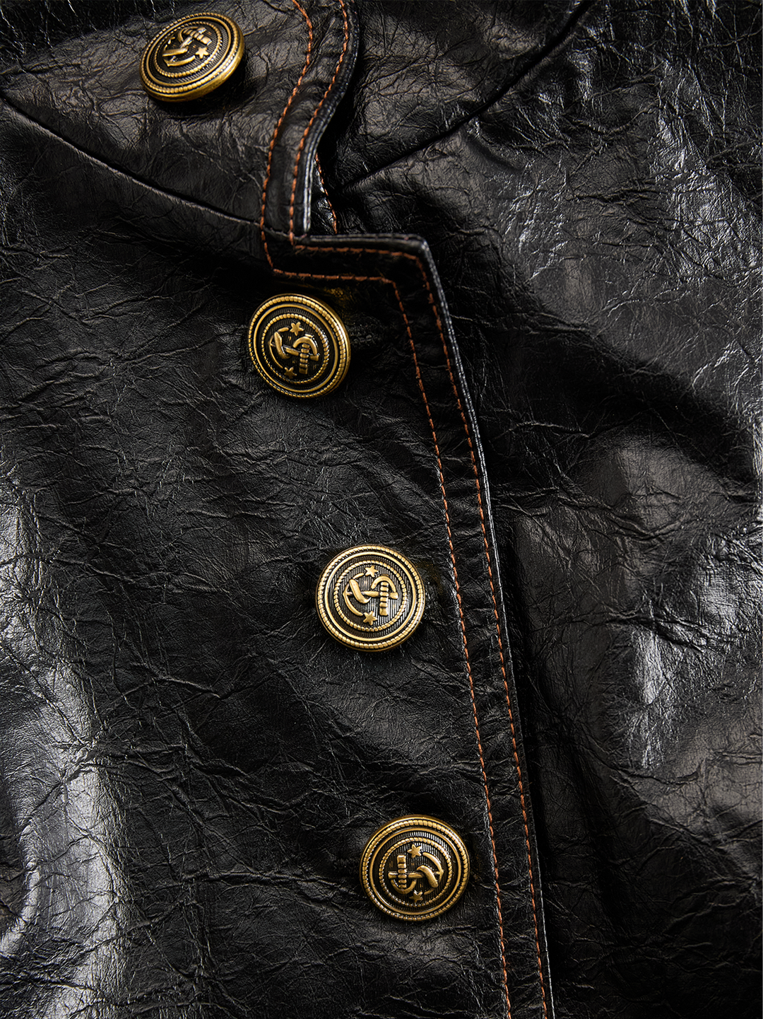 Stand collar metal button jacket detail view