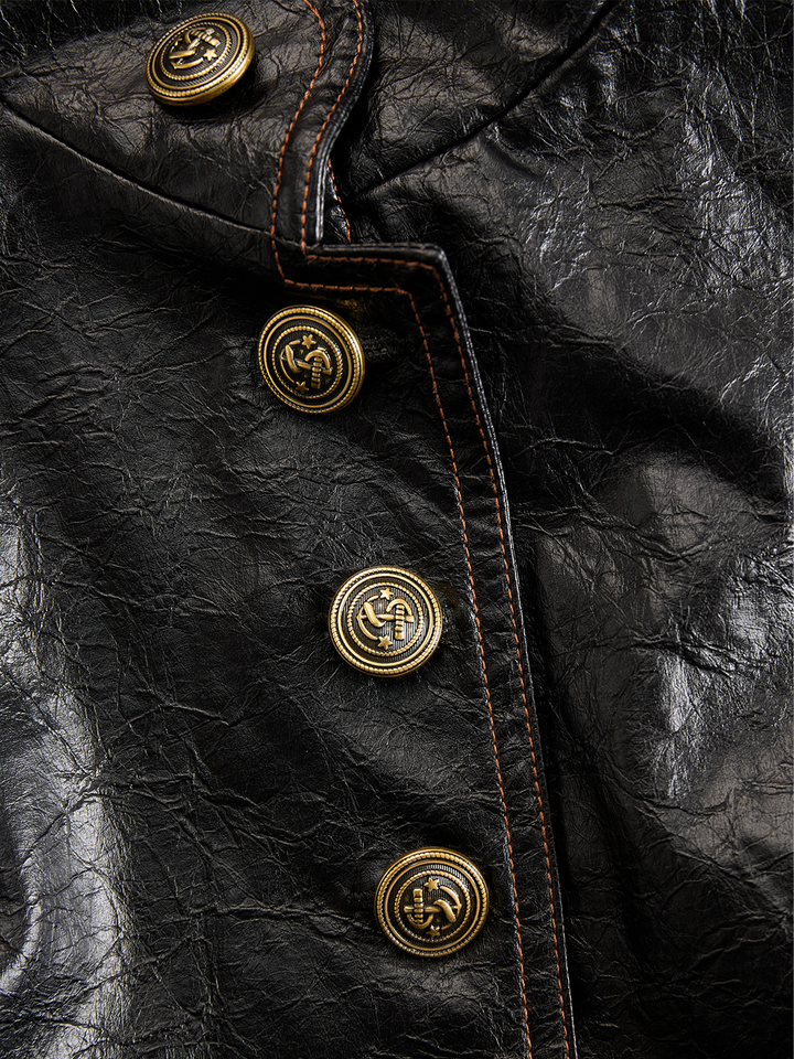 Stand collar metal button jacket detail view