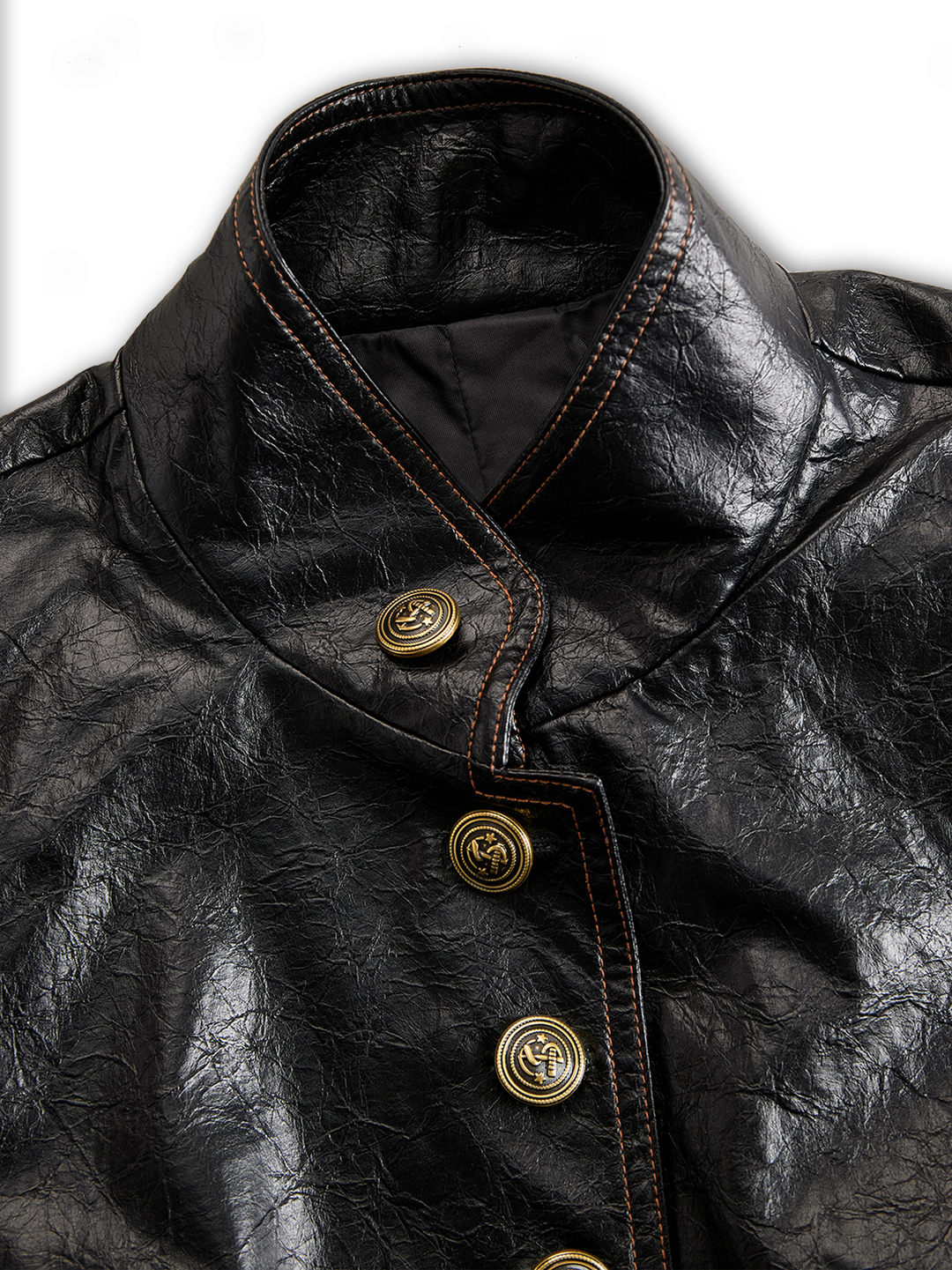 Metal button PU jacket back view