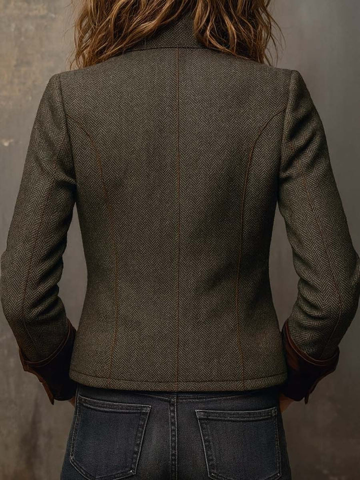 Tweed velvet trim blazer back view