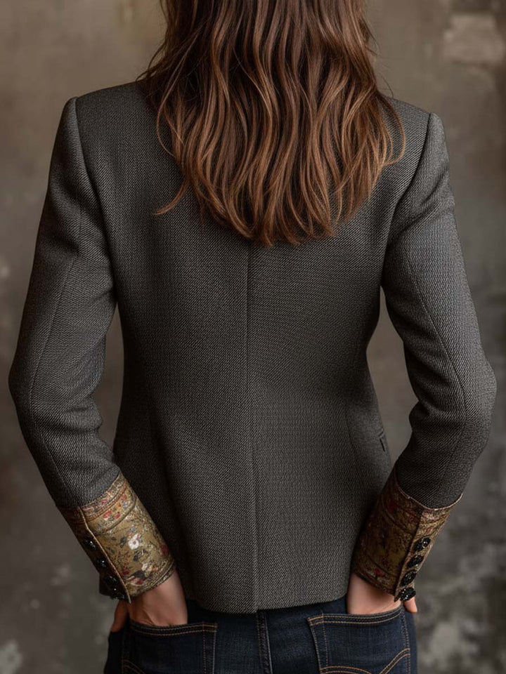 Vintage floral blazer contrast detail view