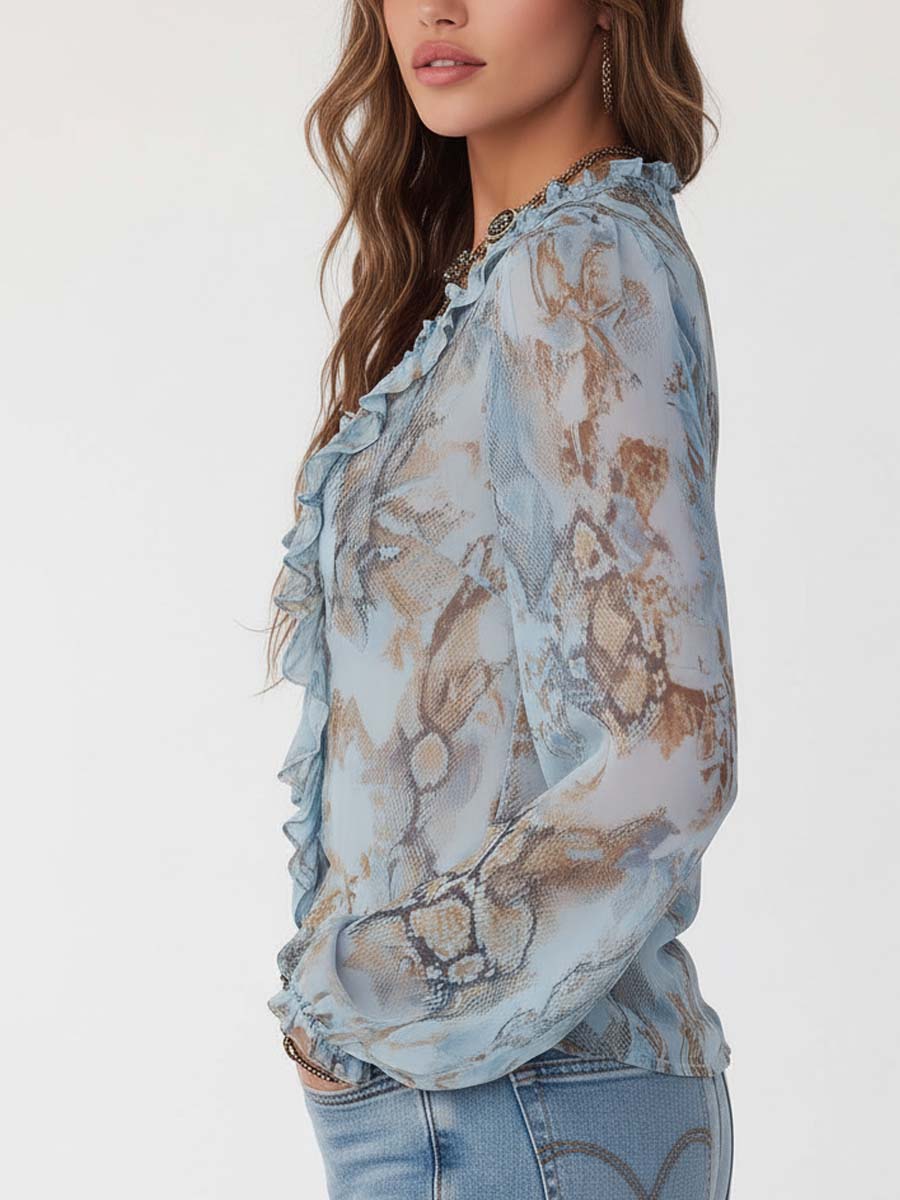 Ruffled chiffon blouse back view