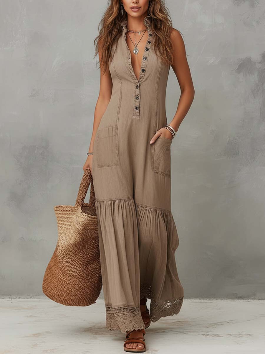 Cotton sleeveless maxi dress back view