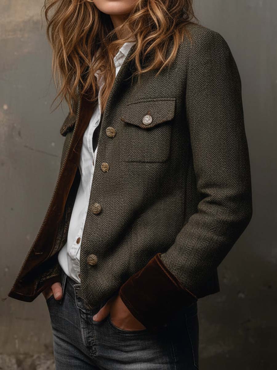 Herringbone tweed blazer side view