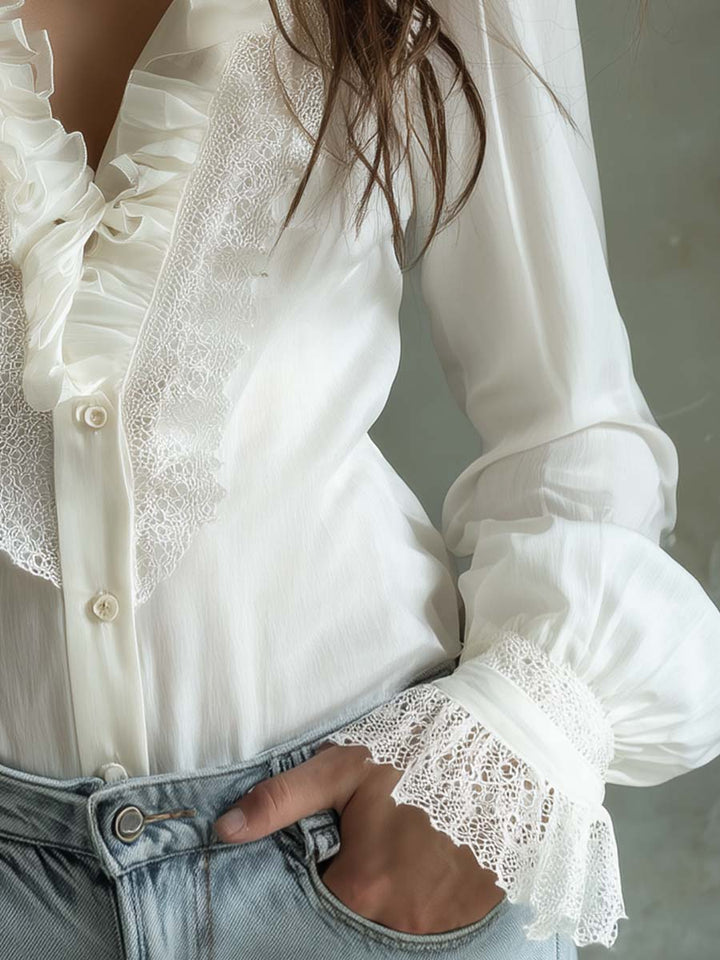 Romantic white lace blouse full length view