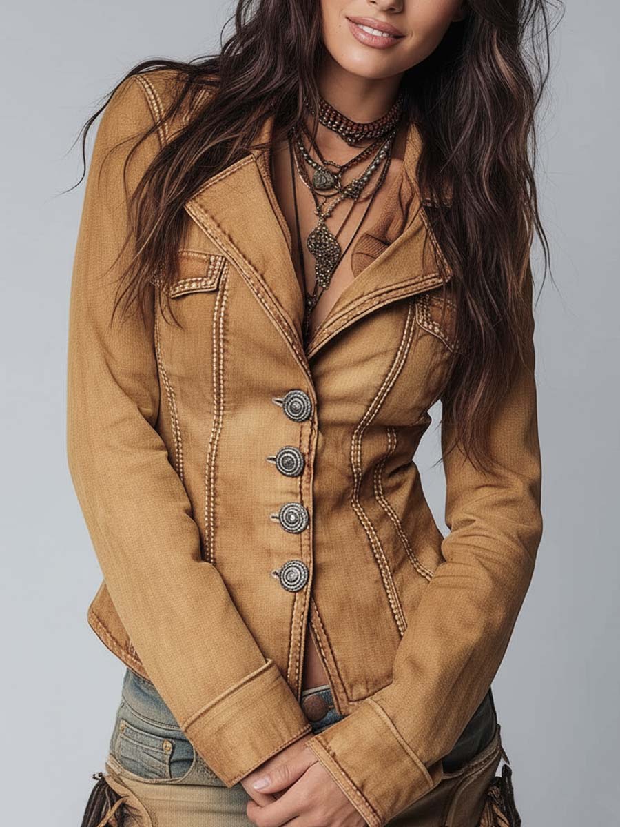 Khaki denim jacket side view
