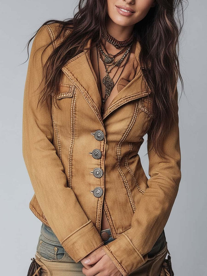 Khaki denim jacket side view