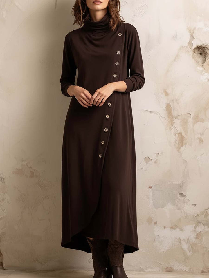 Boho inspired midi dress side button placket detail view