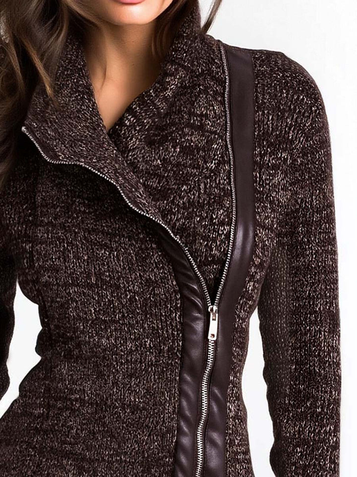 Asymmetrical zip knit jacket back view