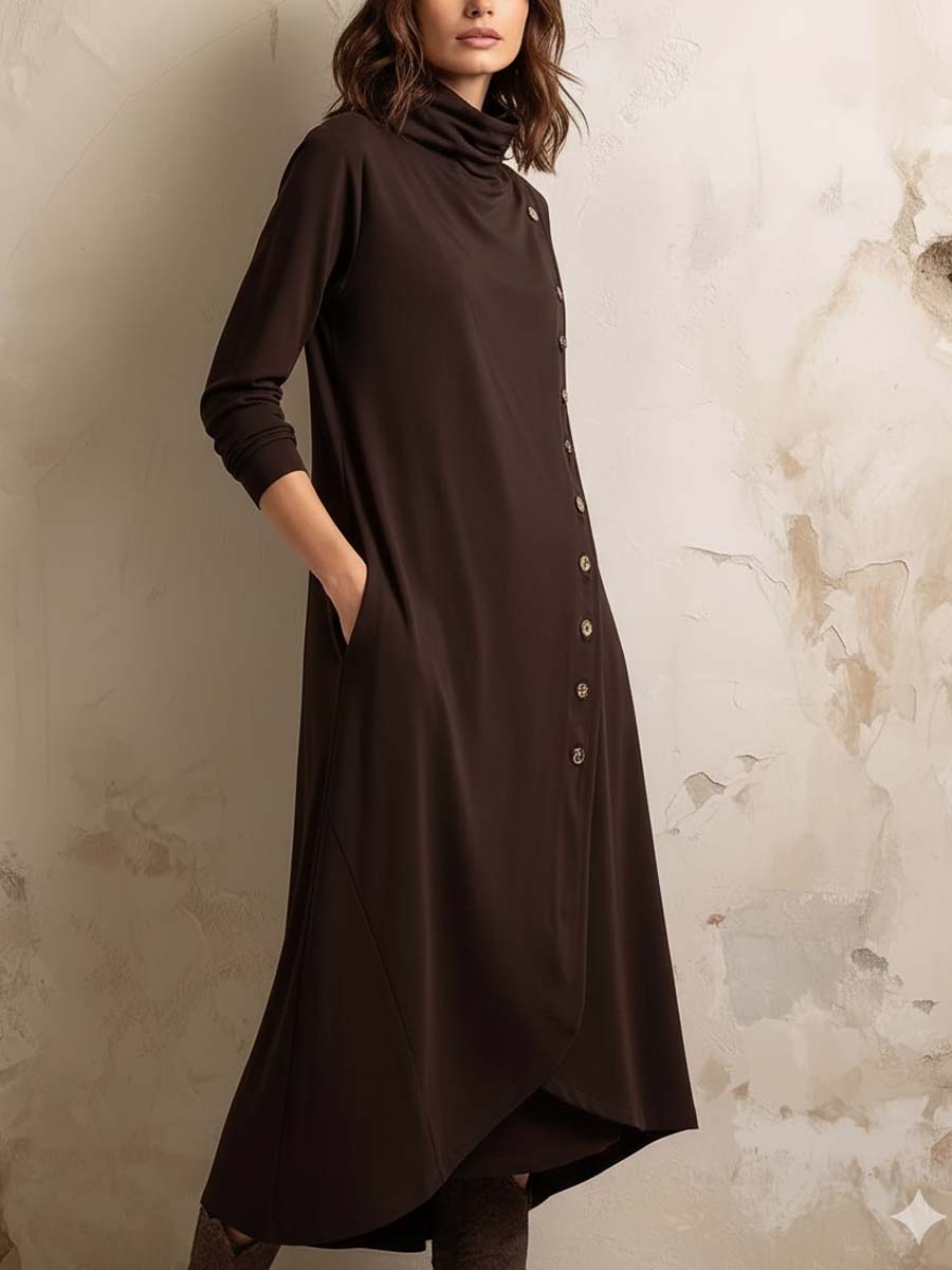 Boho inspired midi dress side button placket side view