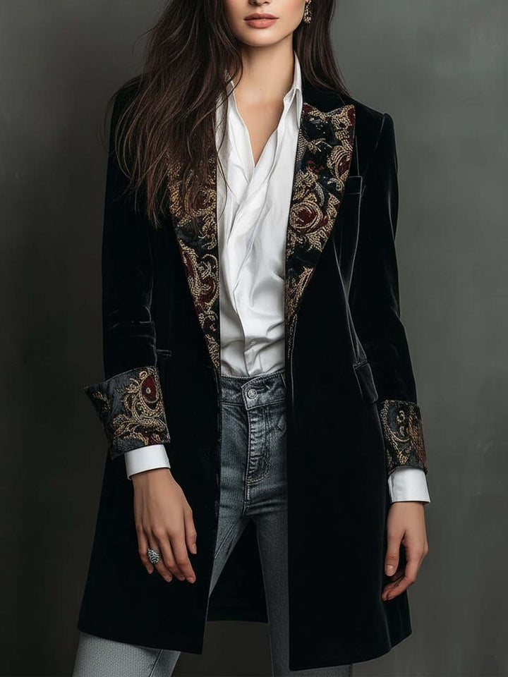 Black velvet baroque blazer side view