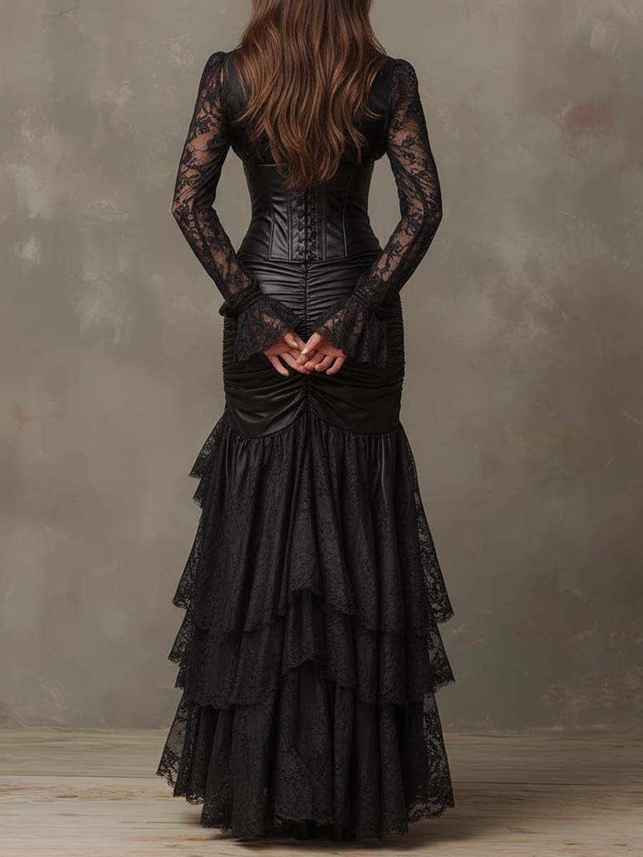 Faux leather corset lace sleeve detail view