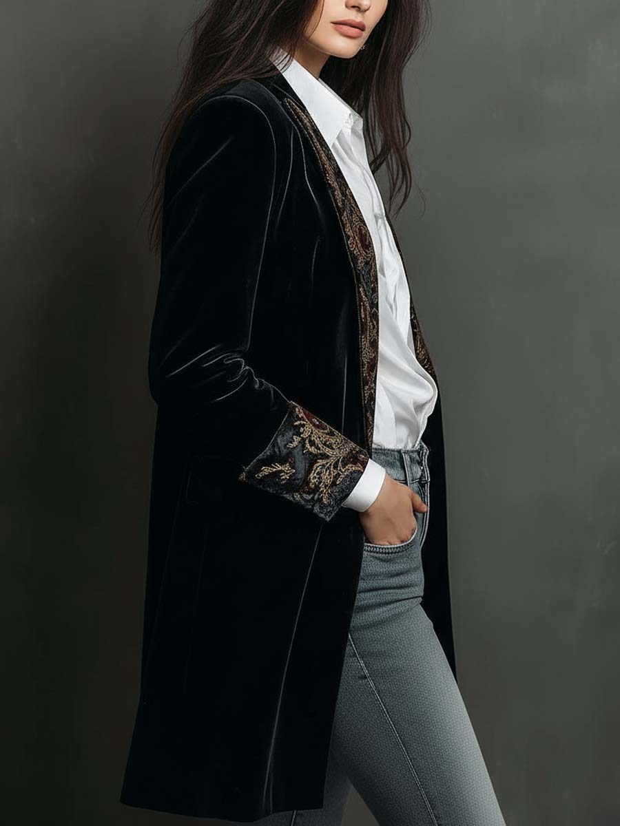 Luxury velvet baroque lapel blazer back view