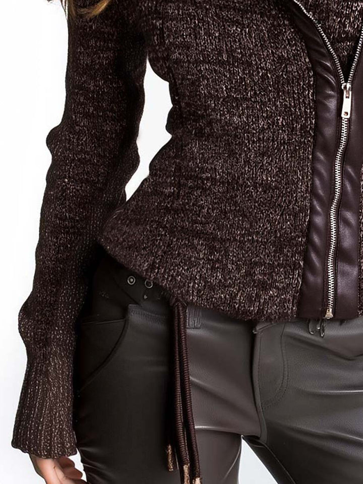 Asymmetrical ribbed knit jacket full length view