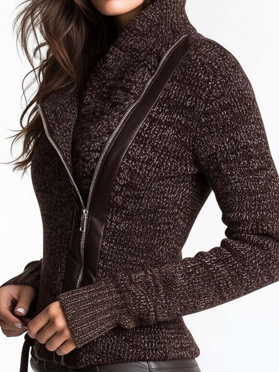 Ribbed knit asymmetrical jacket side view