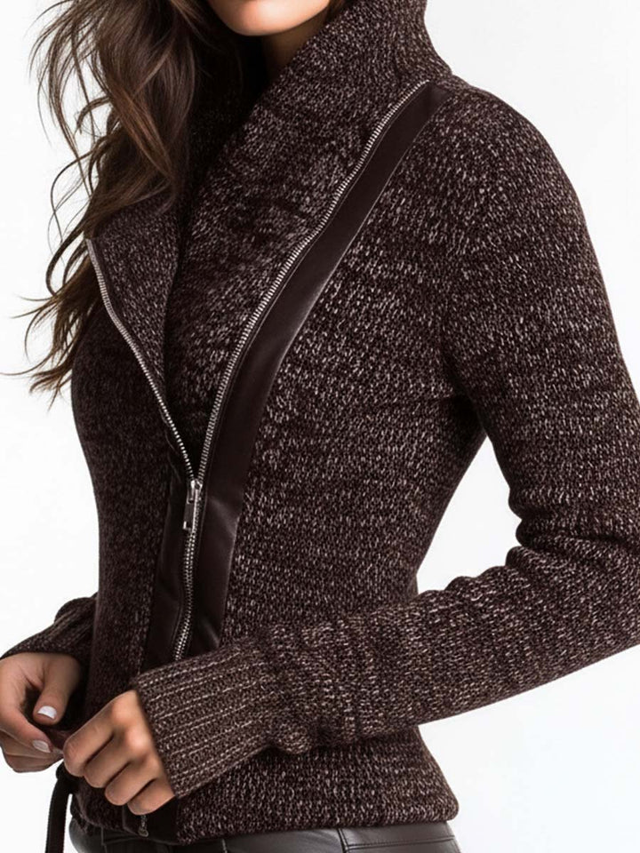 Ribbed knit asymmetrical jacket side view