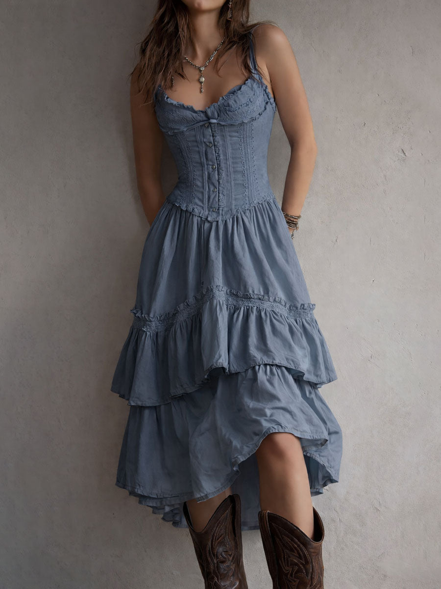 Retro corset tiered midi dress styled outfit