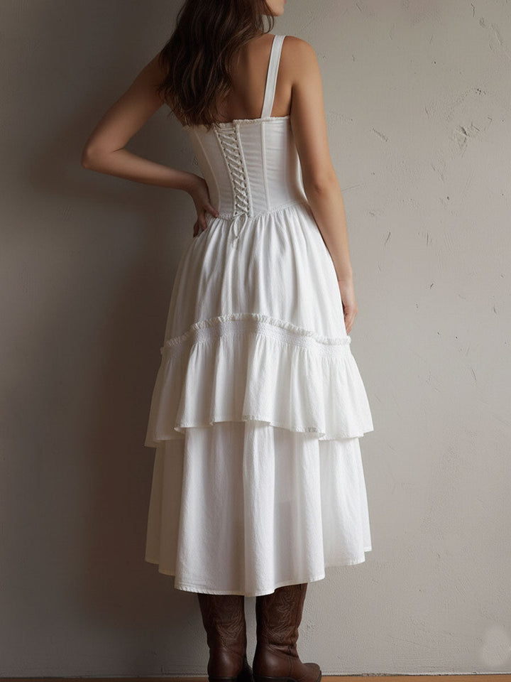 Boho corset dress tiered skirt side view