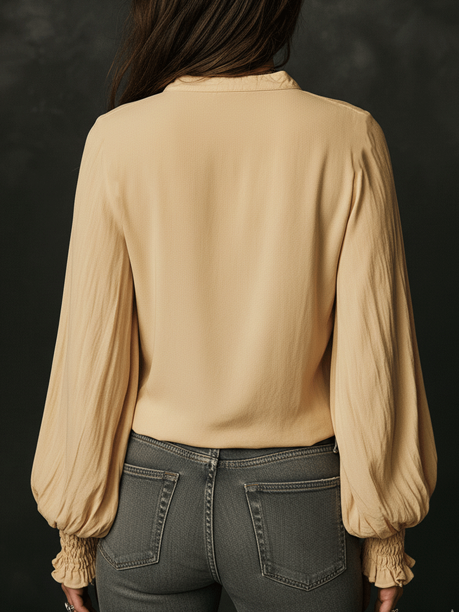 Casual yellow floral embroidered cotton shirt back view