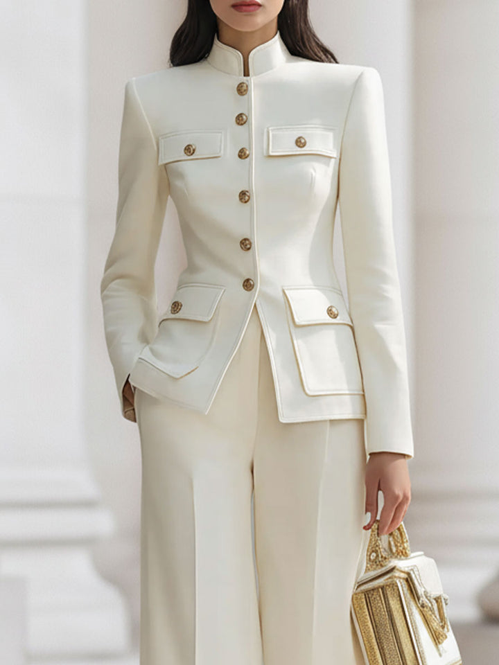 Christina cream blazer set women – model wearing