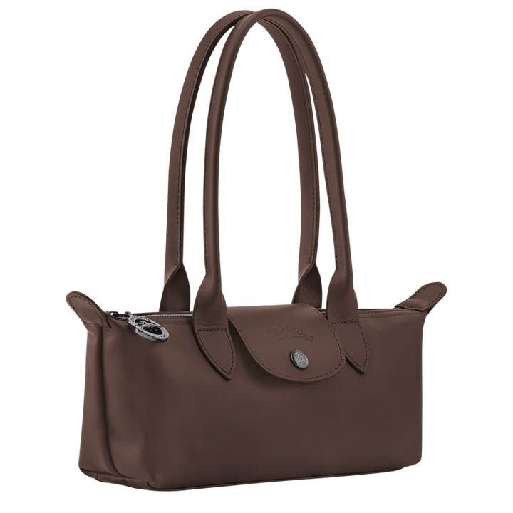 Longchamp Xtra M mocha bag – zip closure and flap detail