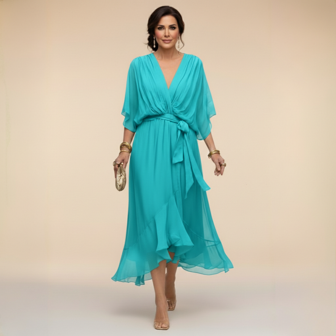 Bella - Flowing V-Neck Silhouette Dress — close-up detail
